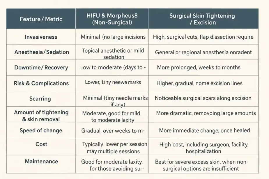 Table showing benefits of Lipo Freeze 2 U Herne Bay treatments for skin tightening following weight loss injections.